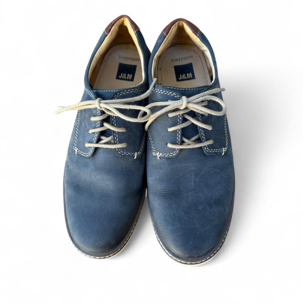 Johnston & Murphy McGuffey Oxford Navy Leather Sheepskin Shoes Men’s 9.5M